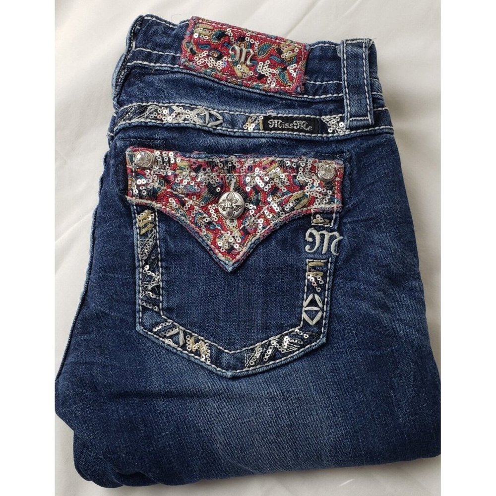 Miss Me Women's Signature Skinny  Jeans Blue Paisley Design Size 26
